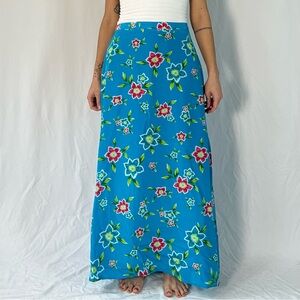 Platinum by Stephen Yearick Vintage Blue Silk Floral Print Midi Skirt